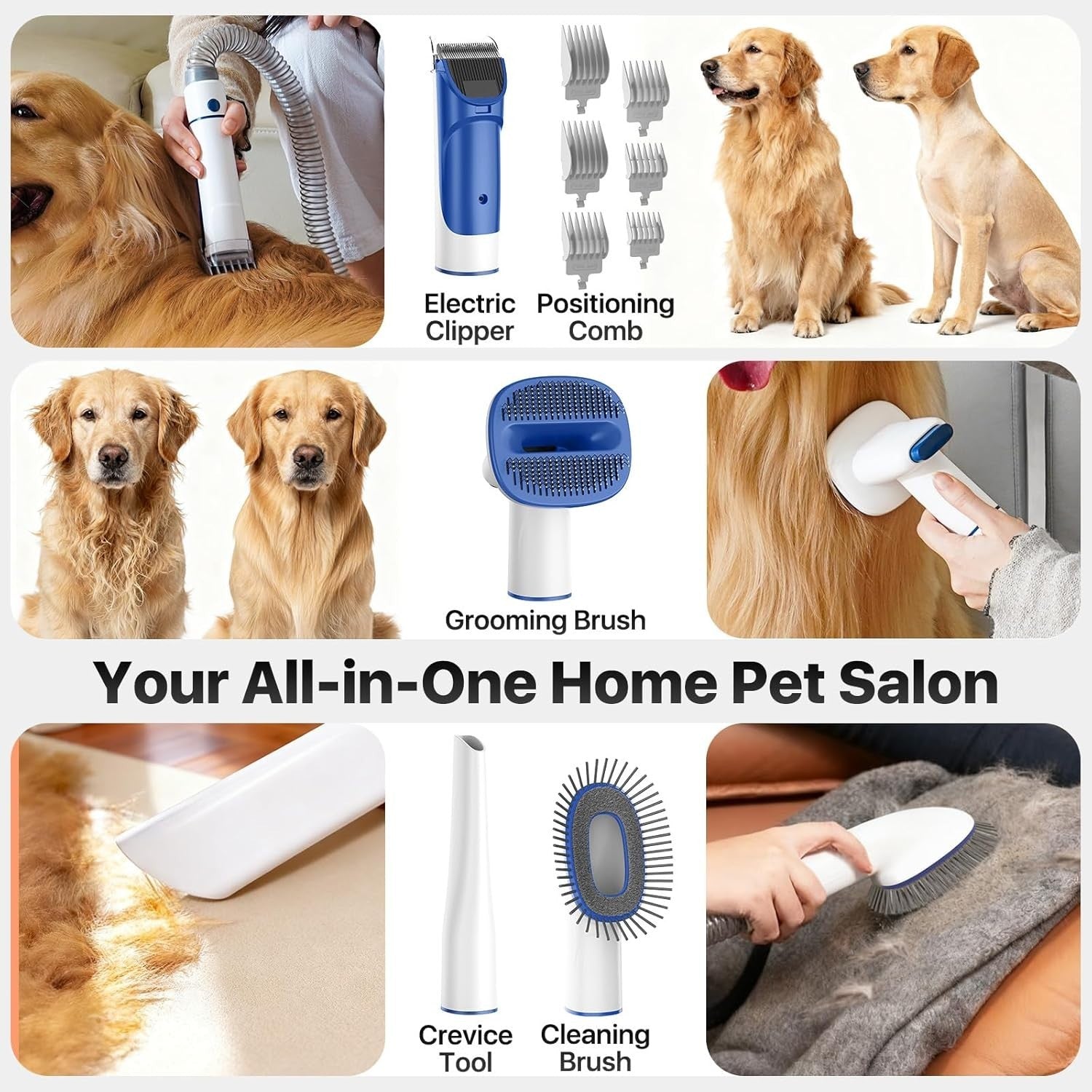 Dog Grooming Kit with Vacuum, 15000Pa Pet Hair Clipper and Shedding Brush, 50dB