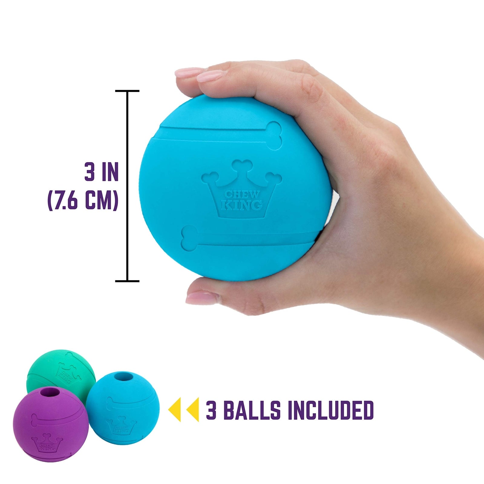 Chew King Fetch Balls Extremely Durable Natural Rubber Toy 3 inch Balls (CM-0...