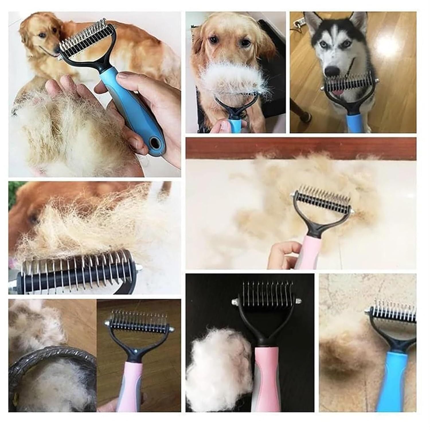 2Side Dog Brush for Shedding Dematting Pet Grooming Cat Hair Undercoat Rake Comb
