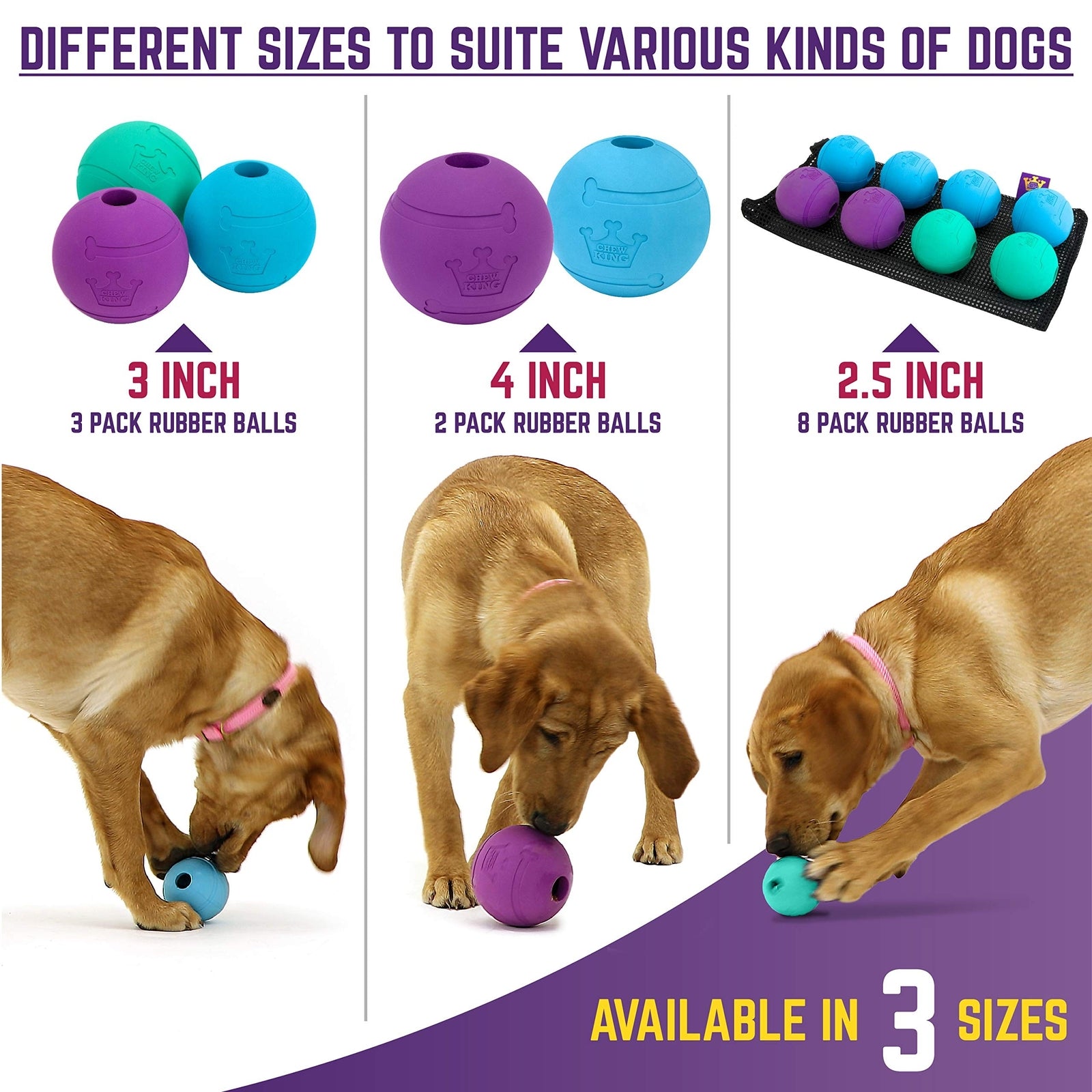 Chew King Fetch Balls Extremely Durable Natural Rubber Toy 3 inch Balls (CM-0...