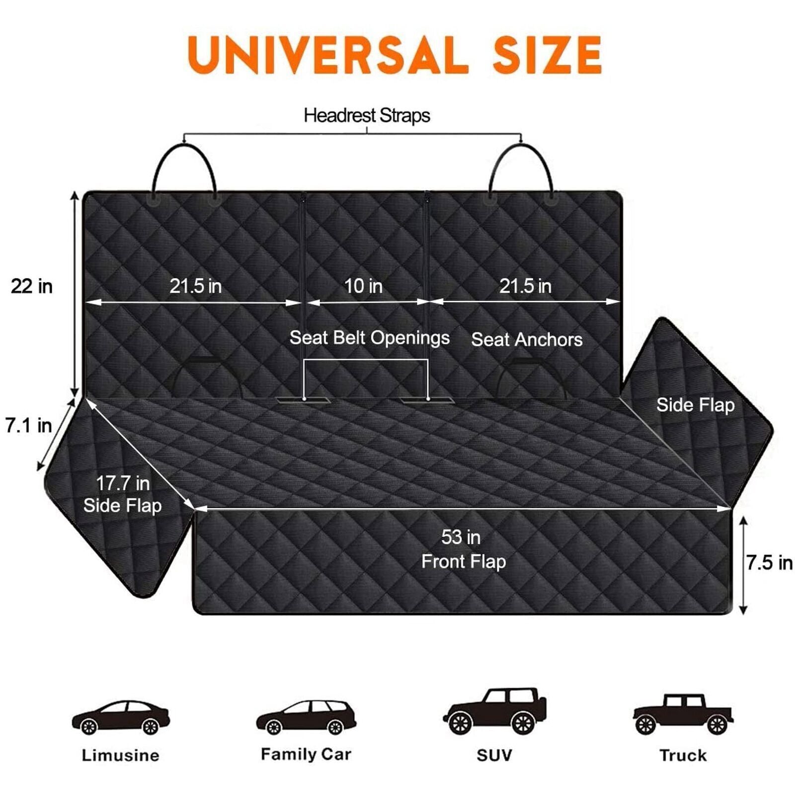 Rear Seat Cover Hammock Waterproof For Dog Pet Car Truck Black Back Mat