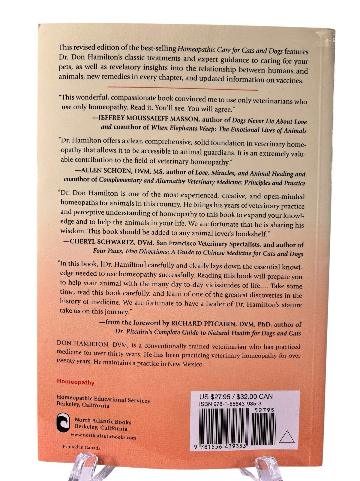 Homeopathic Care For Cats And Dogs by Don Hamilton Like New