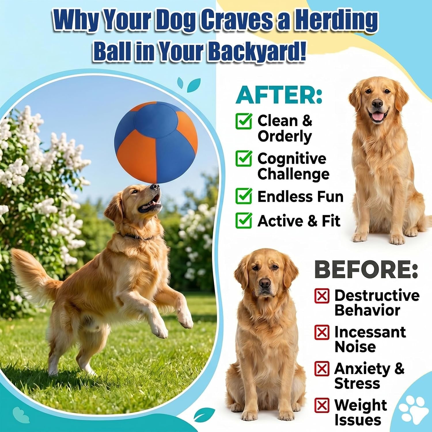 Heavy-Duty Herding Ball for Medium & Large Dogs, Perfect for Pushing & Chasing