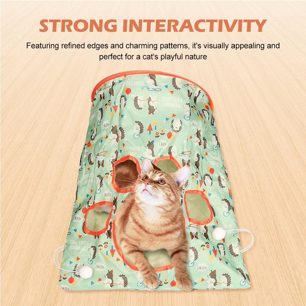 Cat Tunnel Toy Bags Little Mouse 3 Ball Crinkle Sack Portable Cave Green