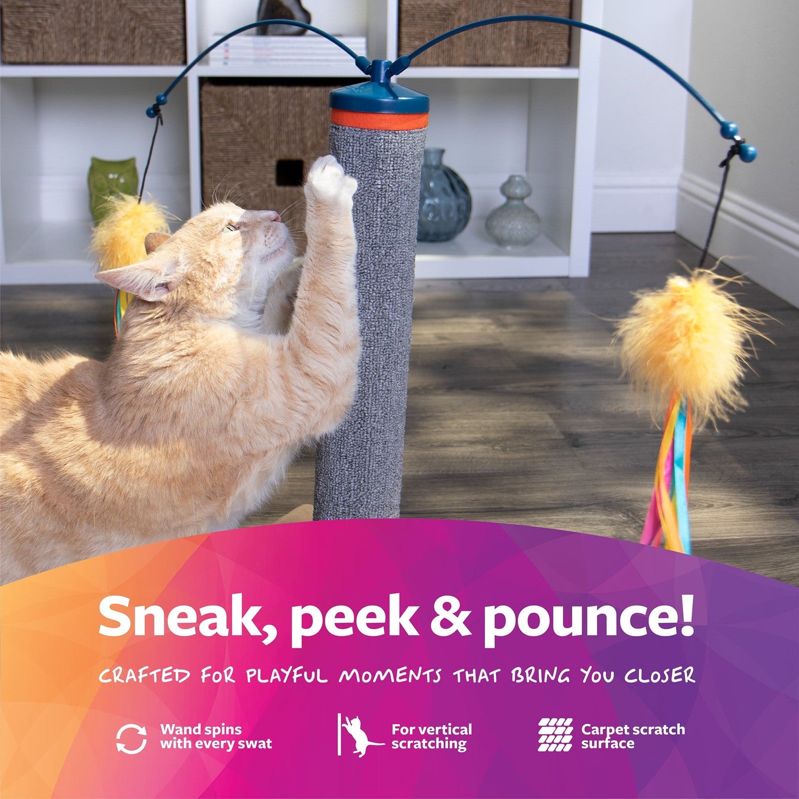SmartyKat Scratch 'N Spin Cat Toy, Carpet Scratching Post, Interactive Spinning