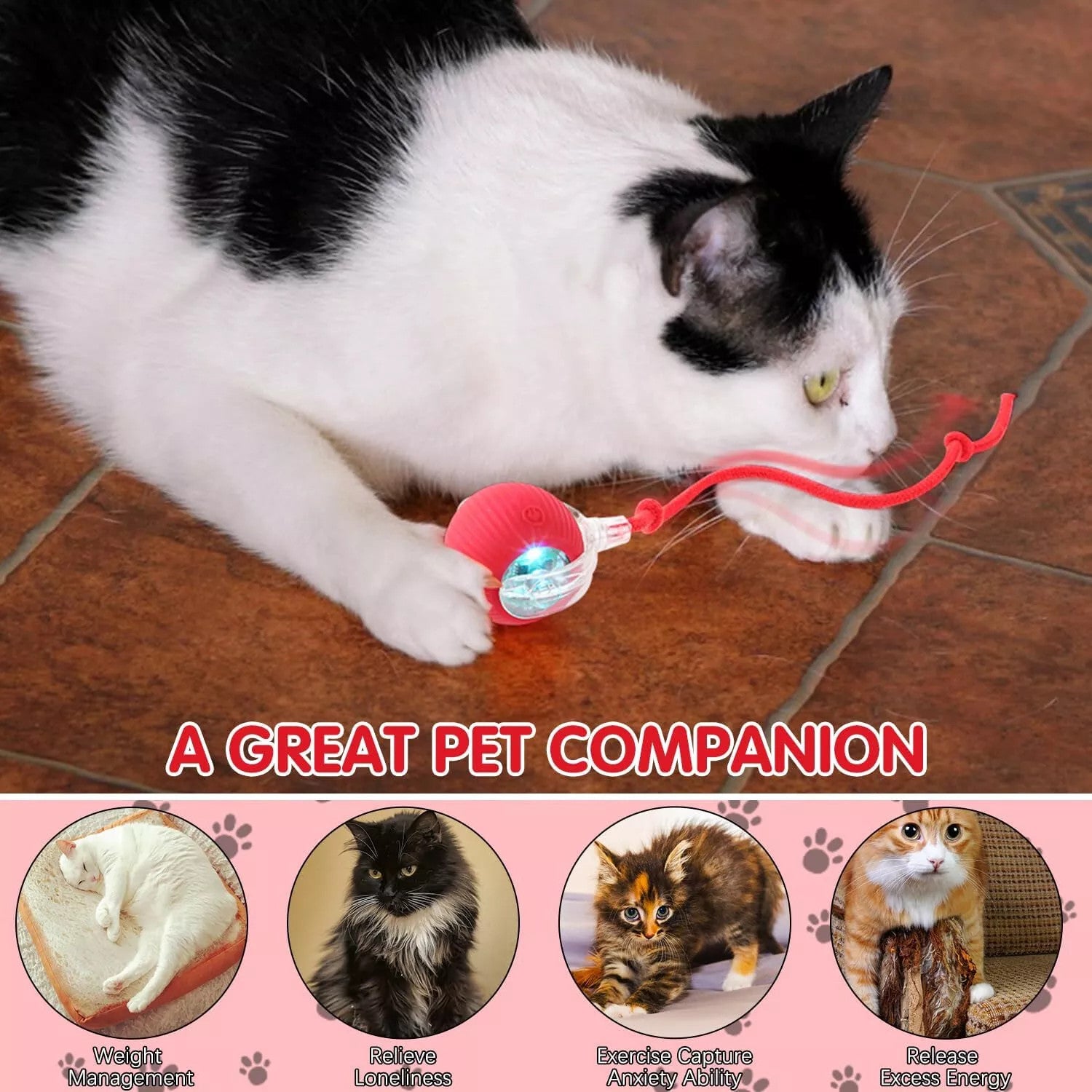 2Pcs Automatic Rolling Ball Smart Cat Dog Toy Electric Pet Self-moving Kitten