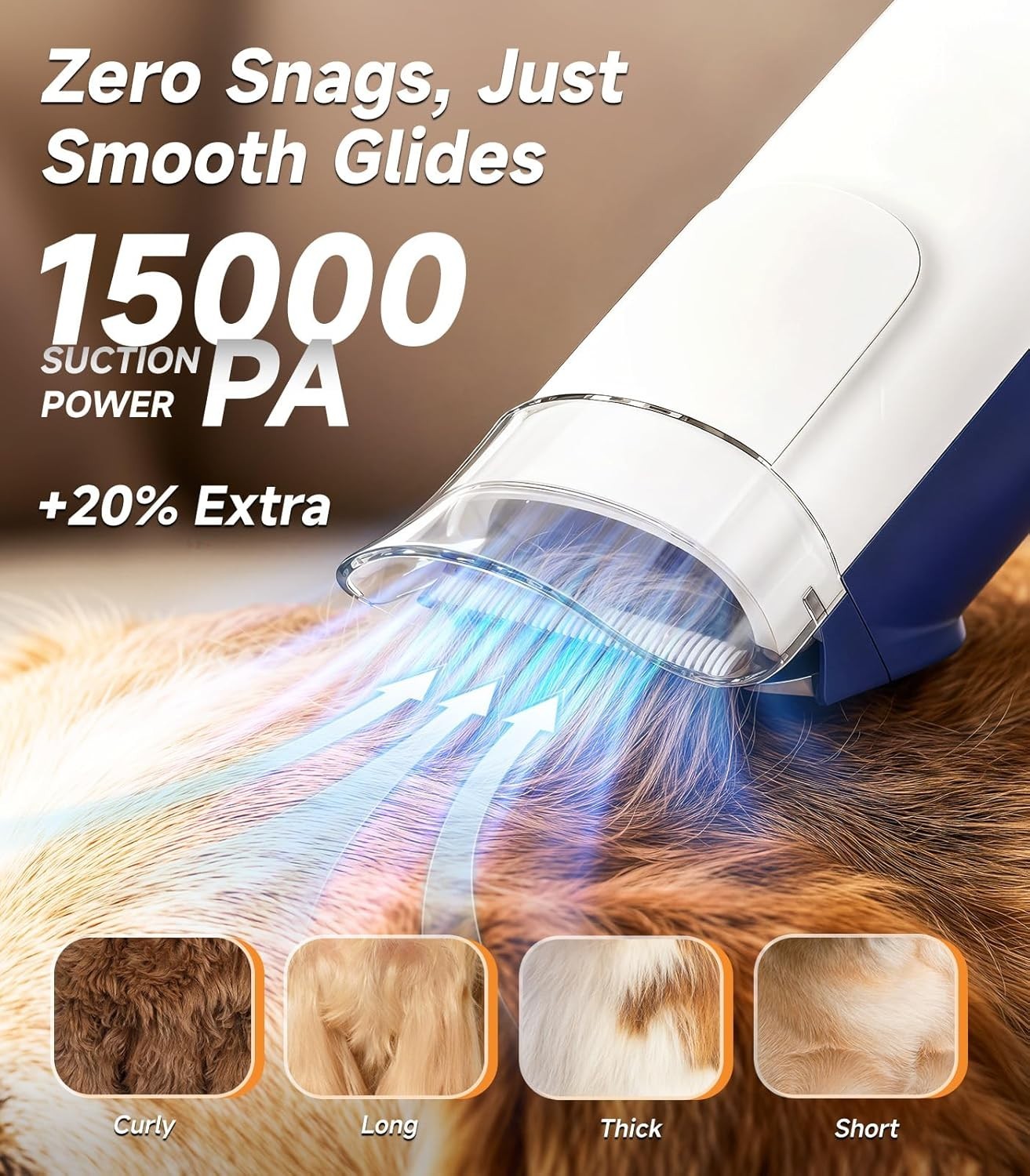 Dog Grooming Kit with Vacuum, 15000Pa Pet Hair Clipper and Shedding Brush, 50dB