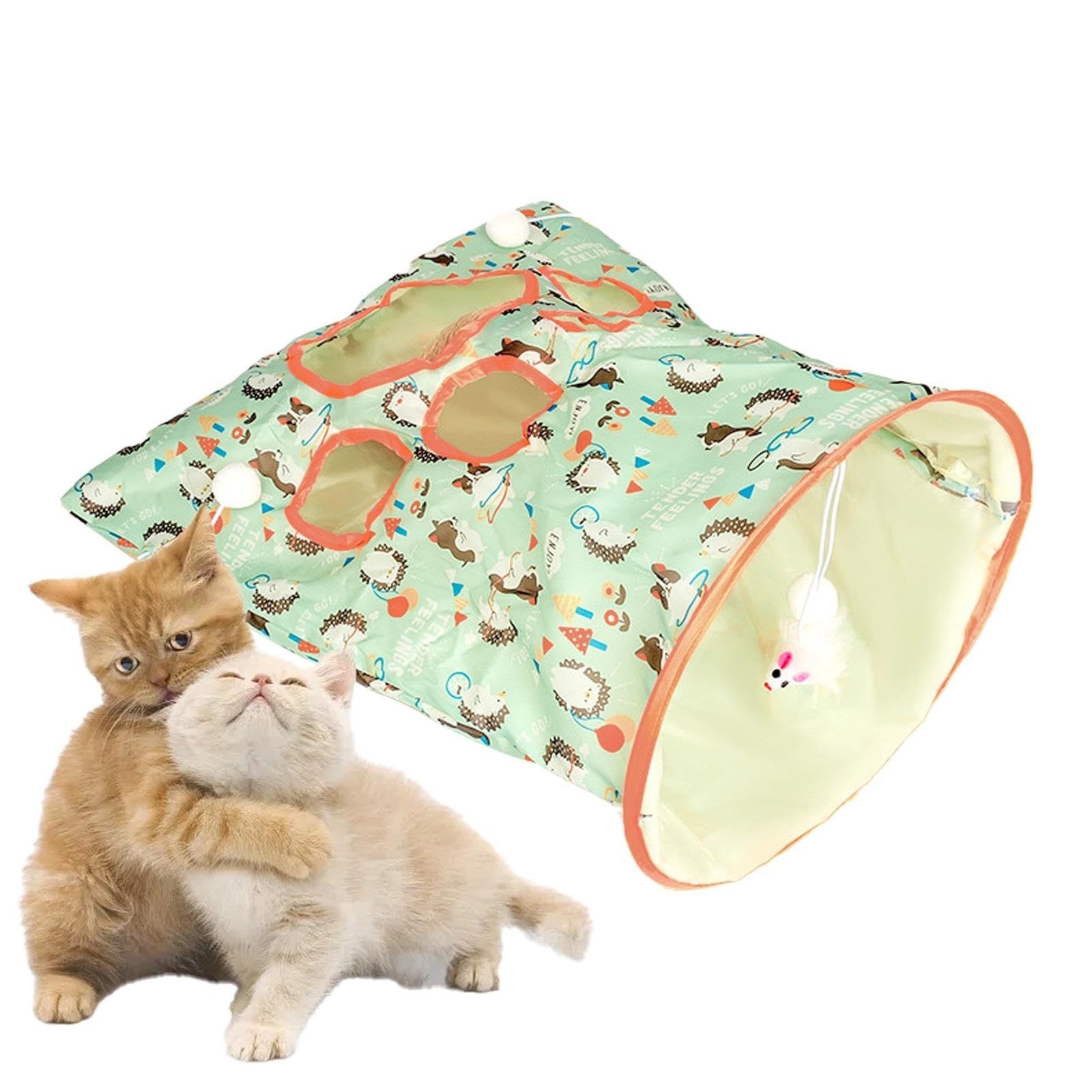 Cat Tunnel Toy Bags Little Mouse 3 Ball Crinkle Sack Portable Cave Green