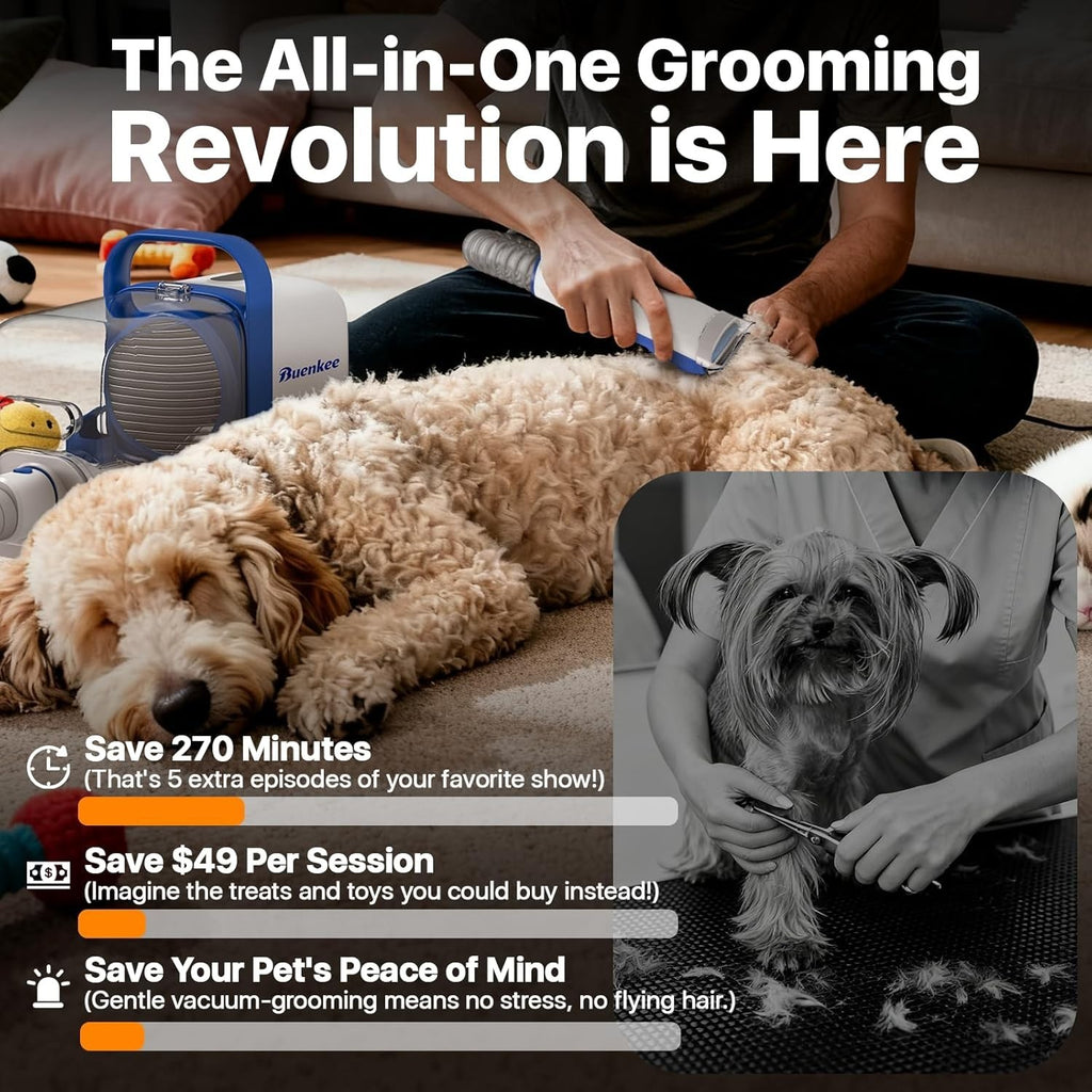 Dog Grooming Kit with Vacuum, 15000Pa Pet Hair Clipper and Shedding Brush, 50dB
