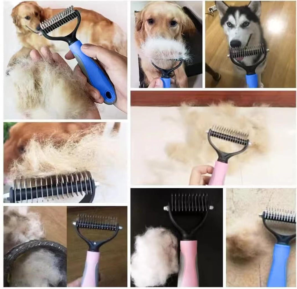 2Side Dog Brush for Shedding Dematting Pet Grooming Cat Hair Undercoat Rake Comb