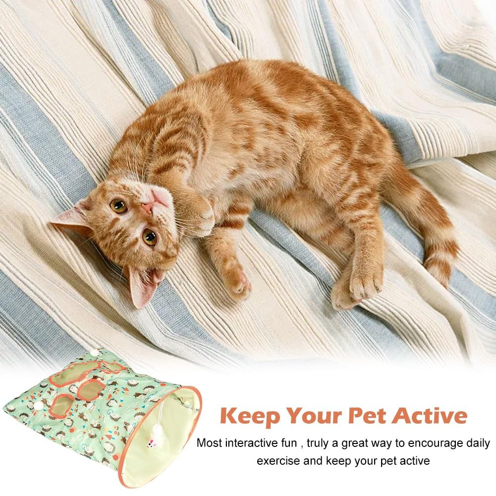 Cat Tunnel Toy Bags Little Mouse 3 Ball Crinkle Sack Portable Cave Green