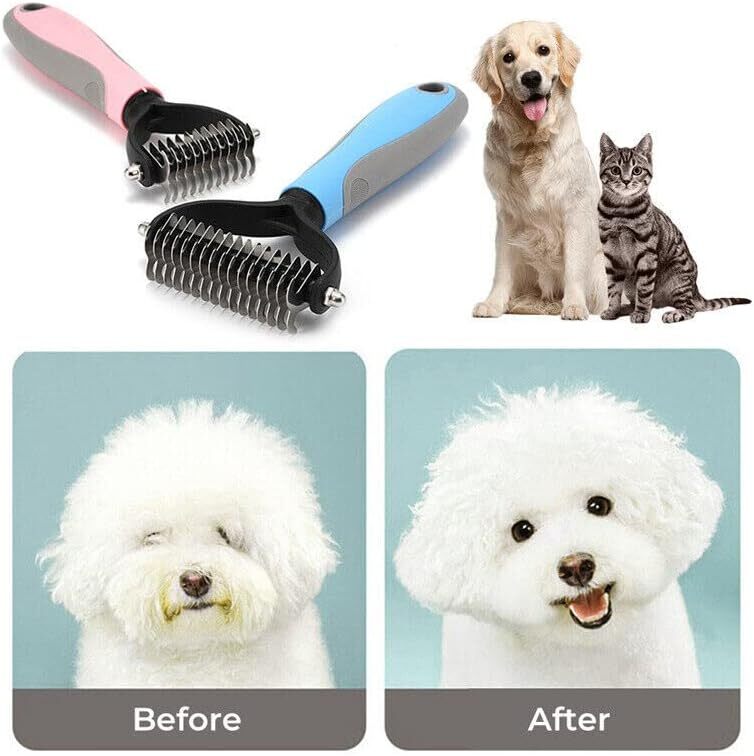2Side Dog Brush for Shedding Dematting Pet Grooming Cat Hair Undercoat Rake Comb