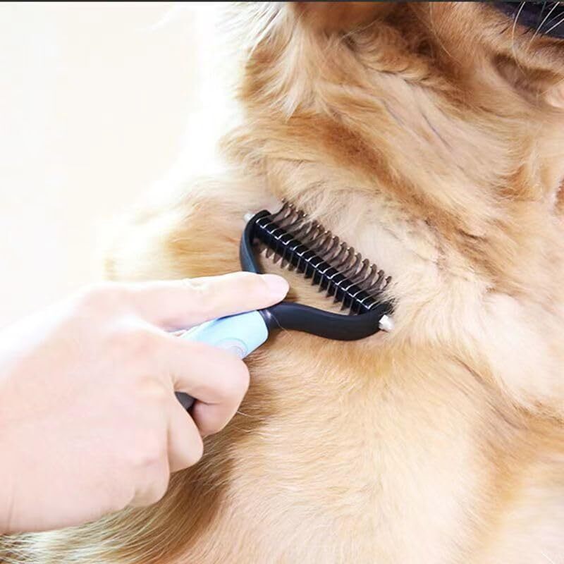 2Side Dog Brush for Shedding Dematting Pet Grooming Cat Hair Undercoat Rake Comb